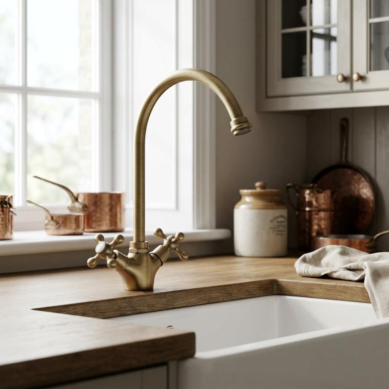 Aquanello Heritage Ascot Klassieke Keuken Nostalgische Keukenkraan Brons met Ronde Uitlop BN-4003-HA